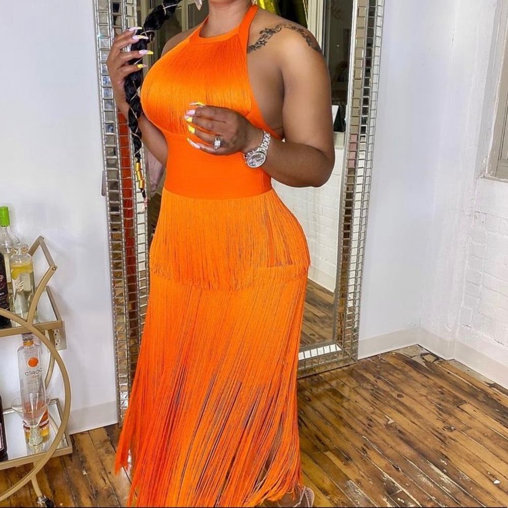 Fringe bandage orange dress